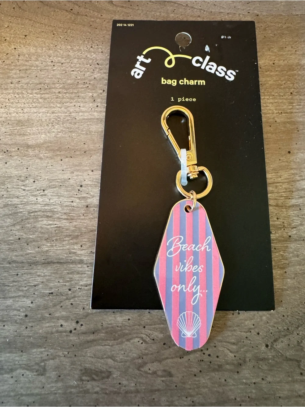 Beach Vibes Only Art Class Gold Textured Keychain or Bag Charm